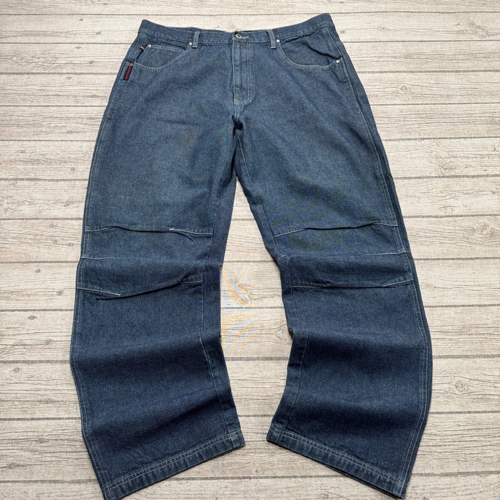 Vintage Phat Farm Jeans Men's 38x34 Blue Wide Leg Baggy Fit High Rise Streetwear